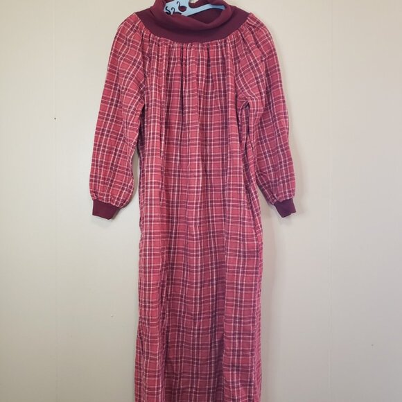 National Other - Vtg National Women S Flannel Nightgown Pink Turtleneck Midi Loungewear Warm Cozy